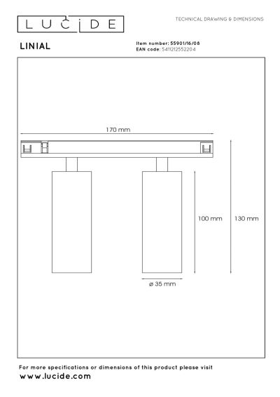 Lucide Premium LINIAL BIXX - 1-Circuit lighting system/ Smart Rail Lighting - Smart - 48V Track - 2xLED - Satin Gun Metal